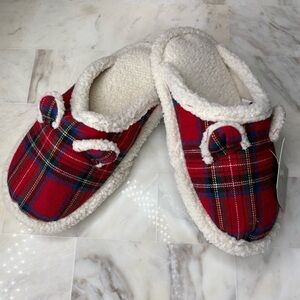 Bee & Willow Kids Teddy Bear Slippers Red Christmas Holiday Plaid Size 13/1